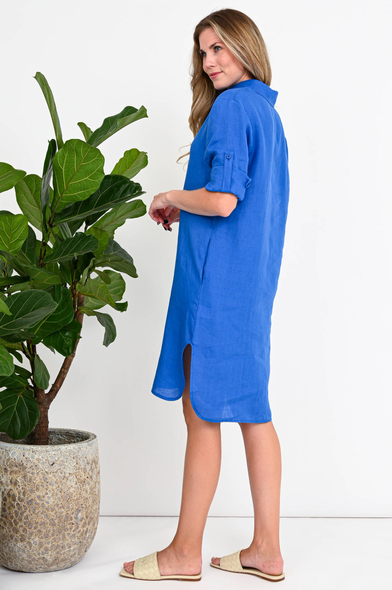 Leinenkleid royalblau clearance