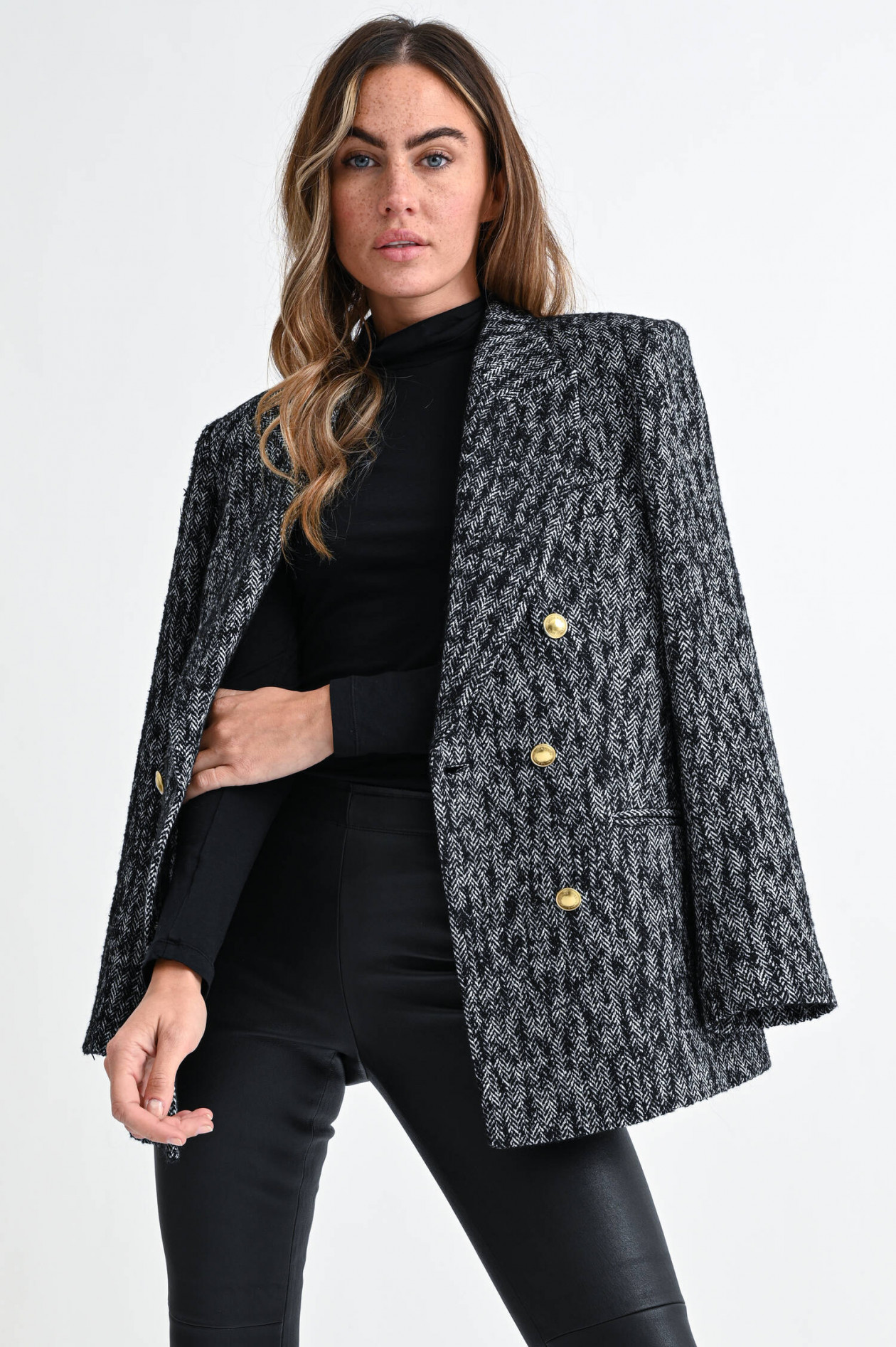 Tweed blazer damen schwarz Outlet