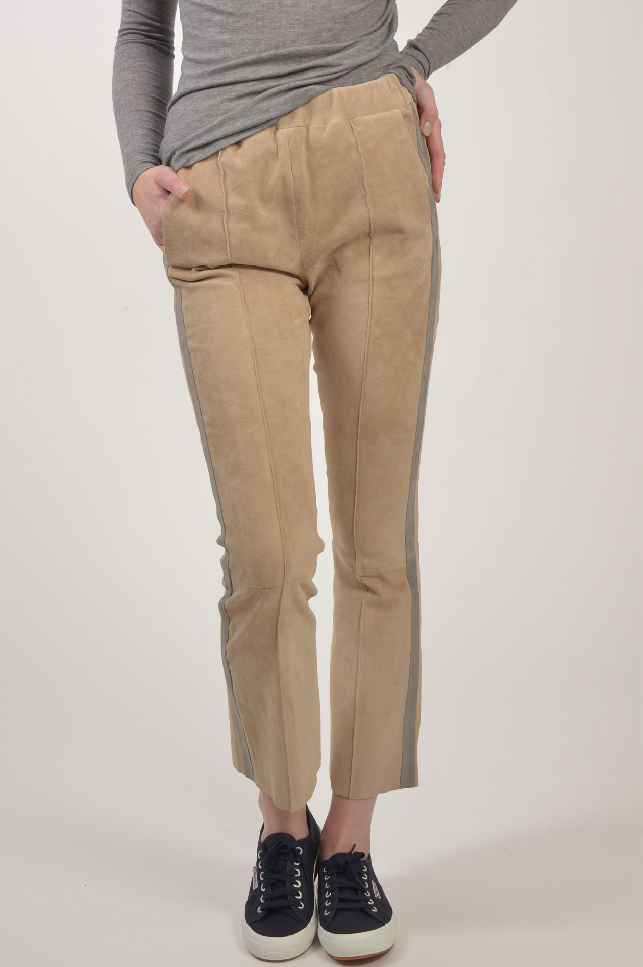 Arma Velourslederhose Mit Seitenstreifen In Beige Grau Gruener At