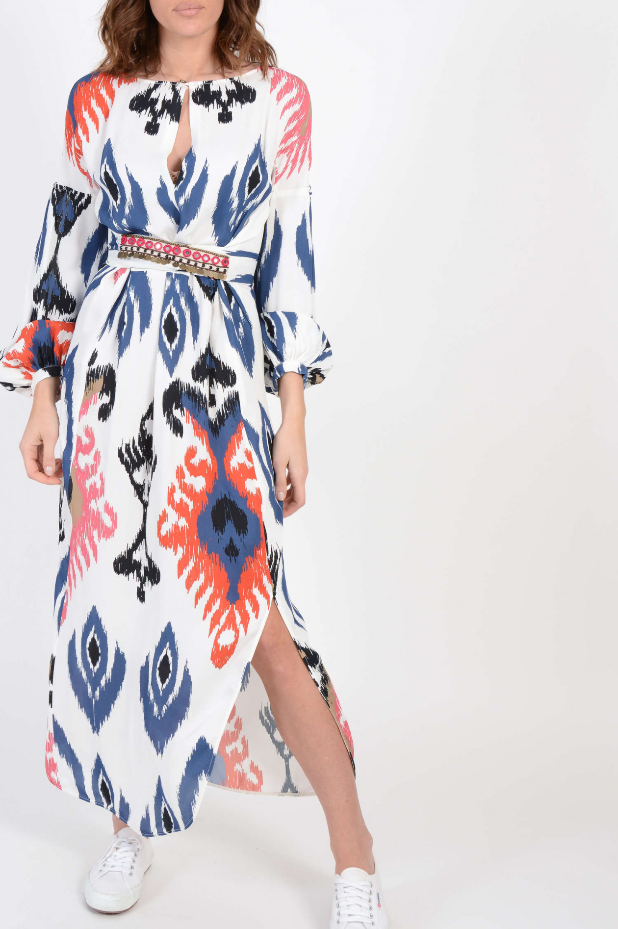 Bazar Deluxe Kleid Mit Marrakesch Gurtel In Weiss Blau Gruener At