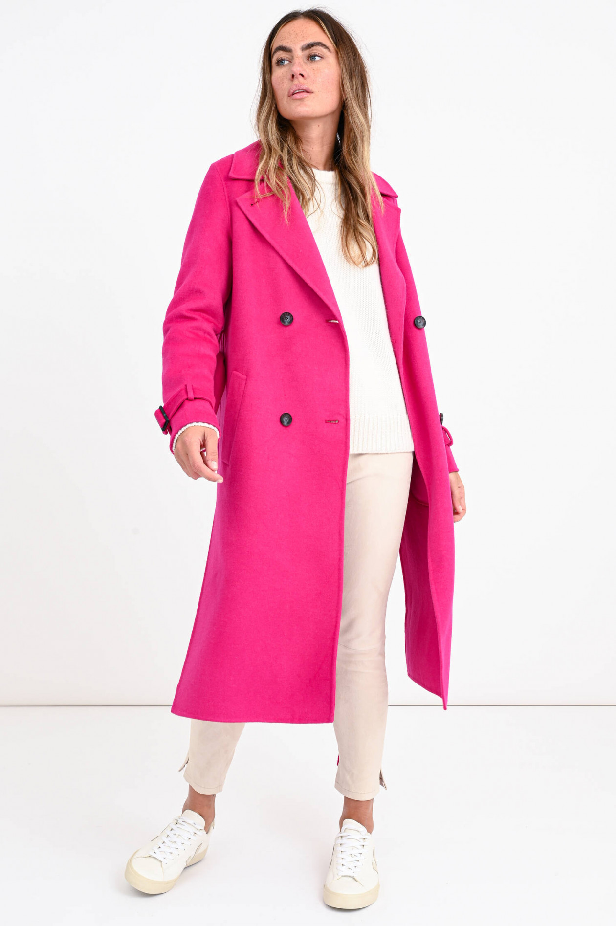 Beaumont Amsterdam Langer Woll-Mix Mantel in Fuchsia | GRUENER.AT