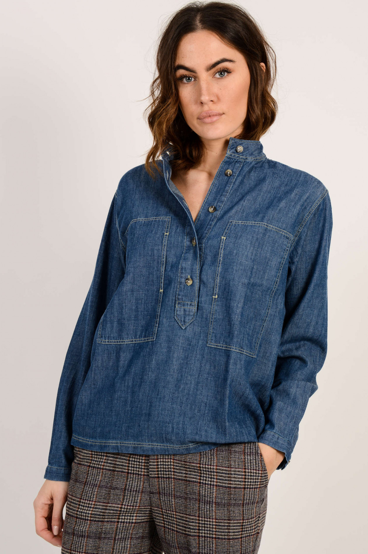 Jeanshemd mit stehkragen damen