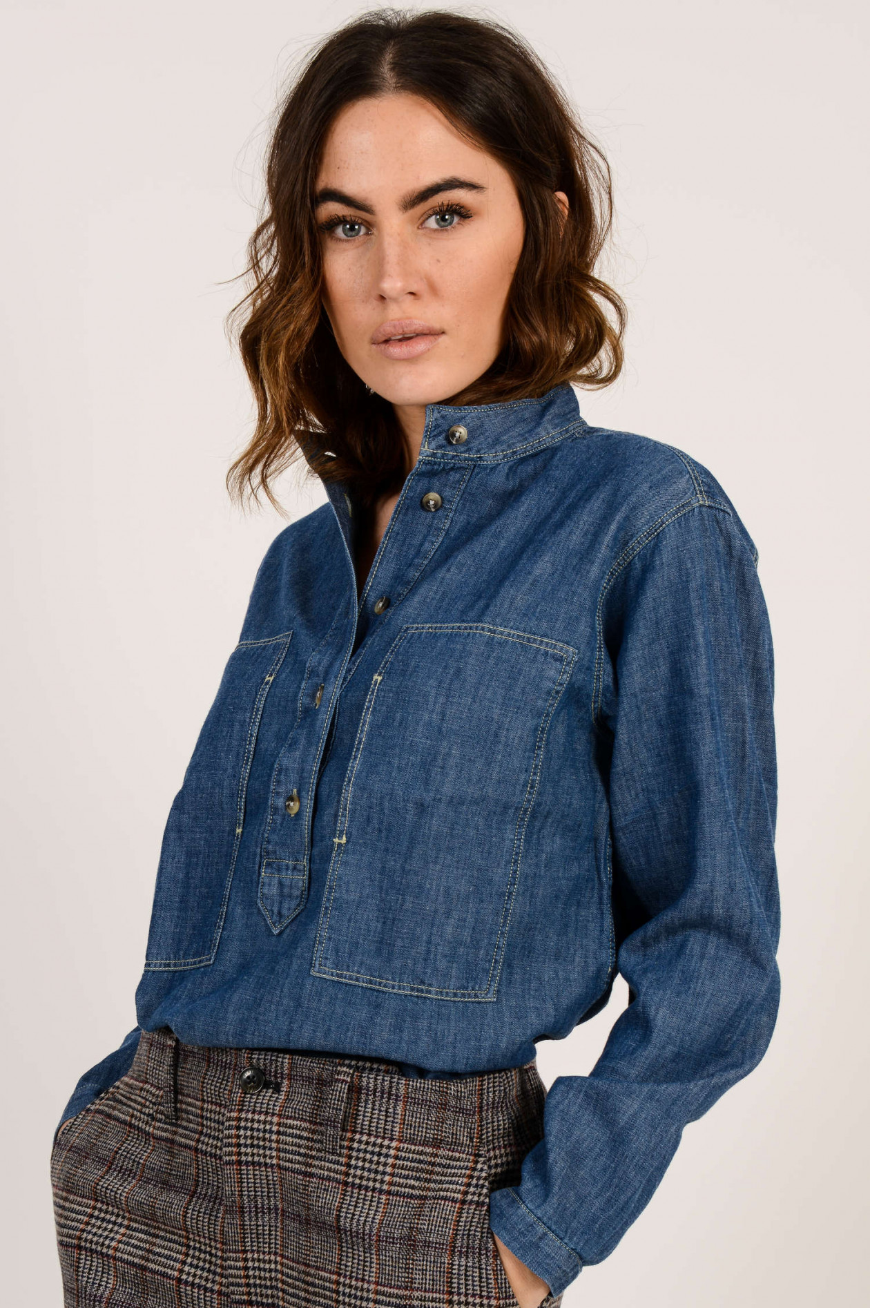 Jeanshemd mit stehkragen damen