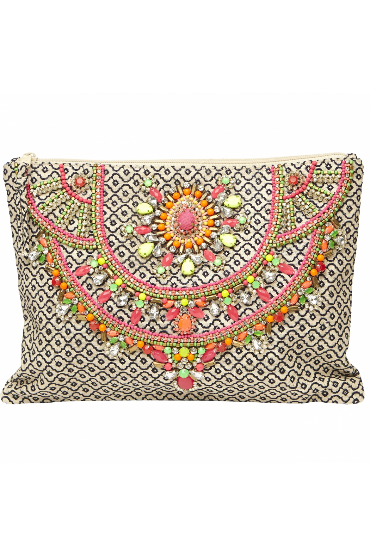 Star Mela Clutch mit Perlenverzierung in Beige Blau GRUENER.AT