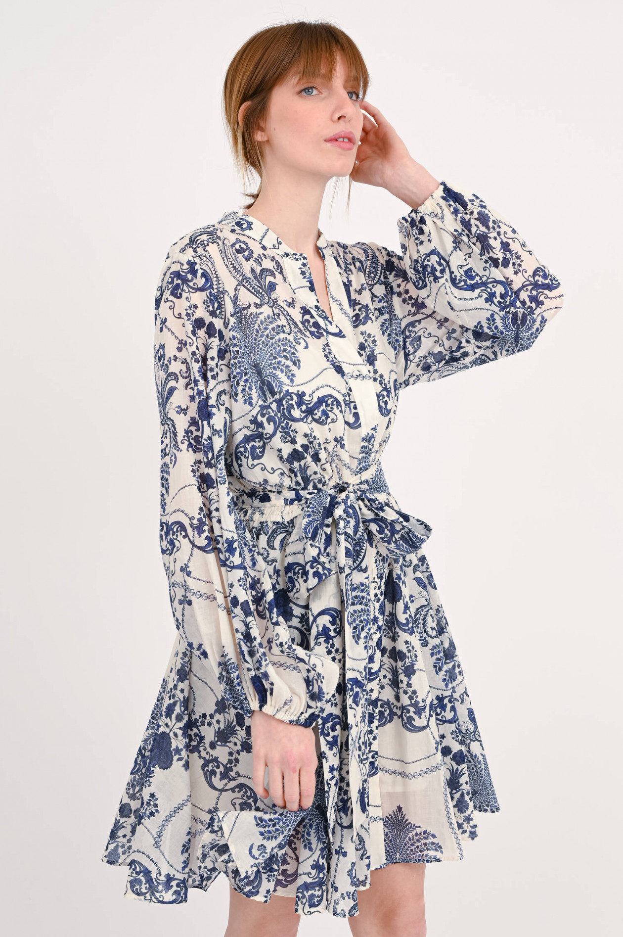 Devotion Twins Mini Kleid MEGAN gemustert in Blau WeiB GRUENER.AT