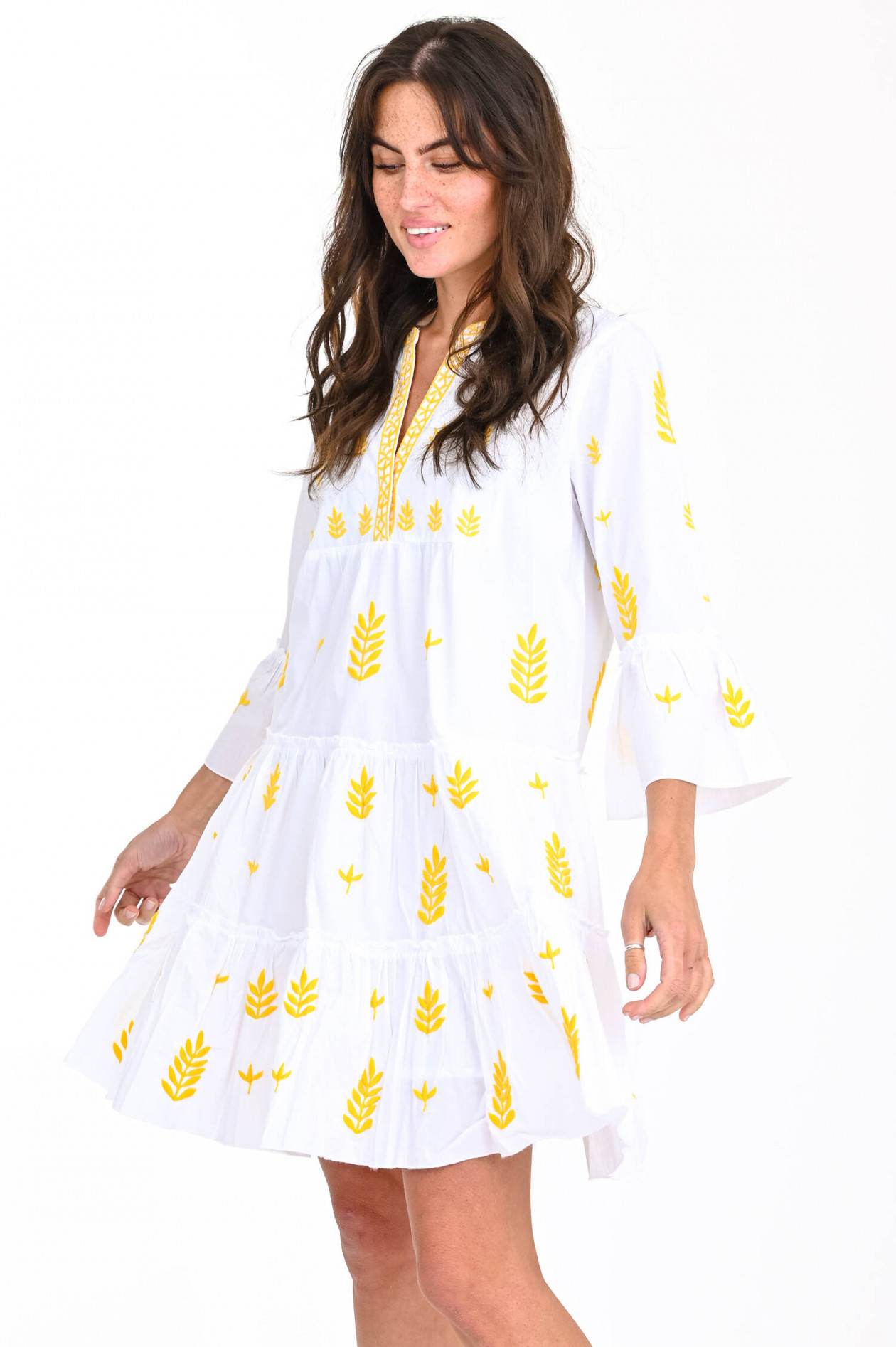 Tunika kleid gelb weiß