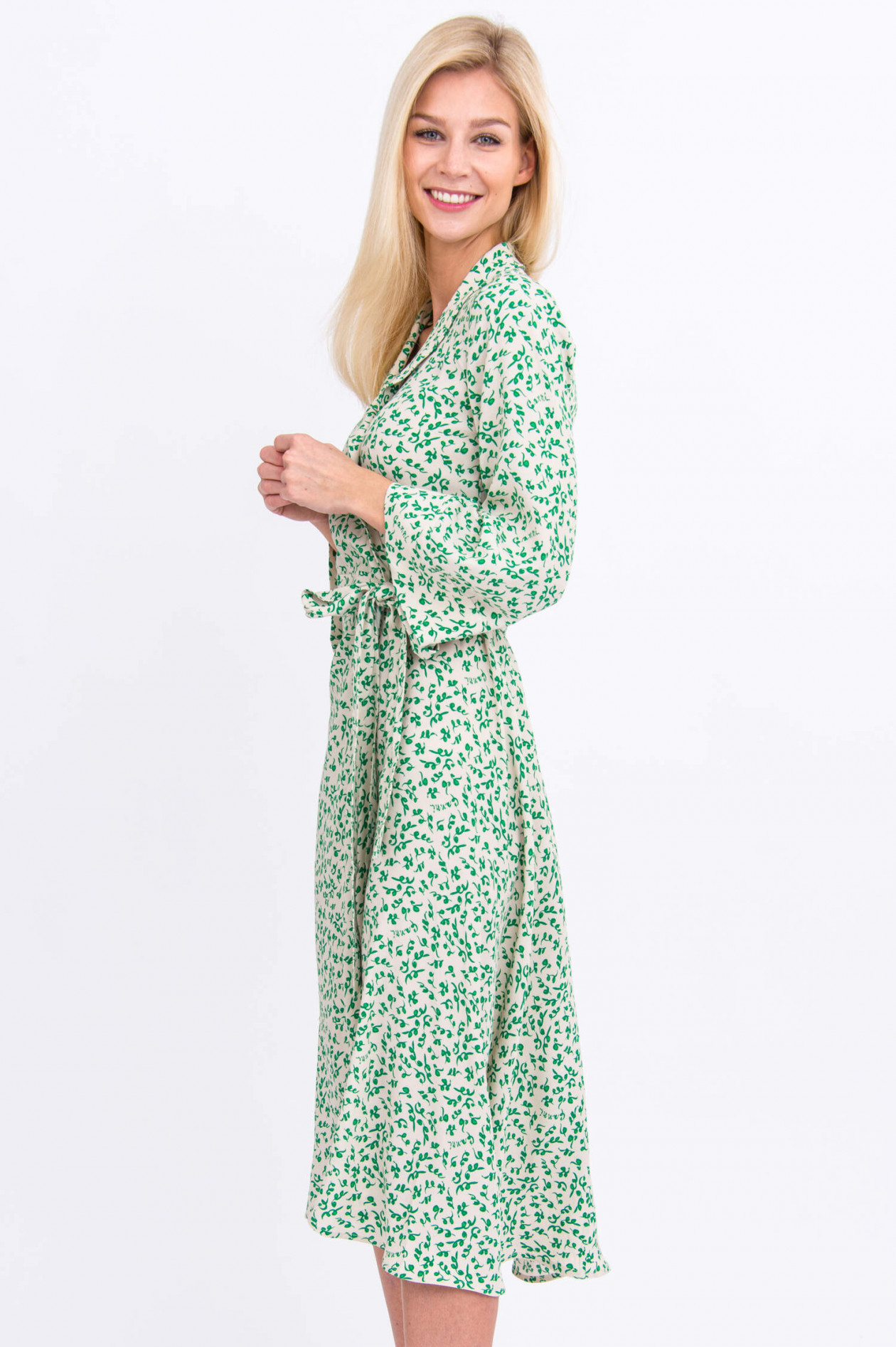 Ganni kleid grün weiss clearance