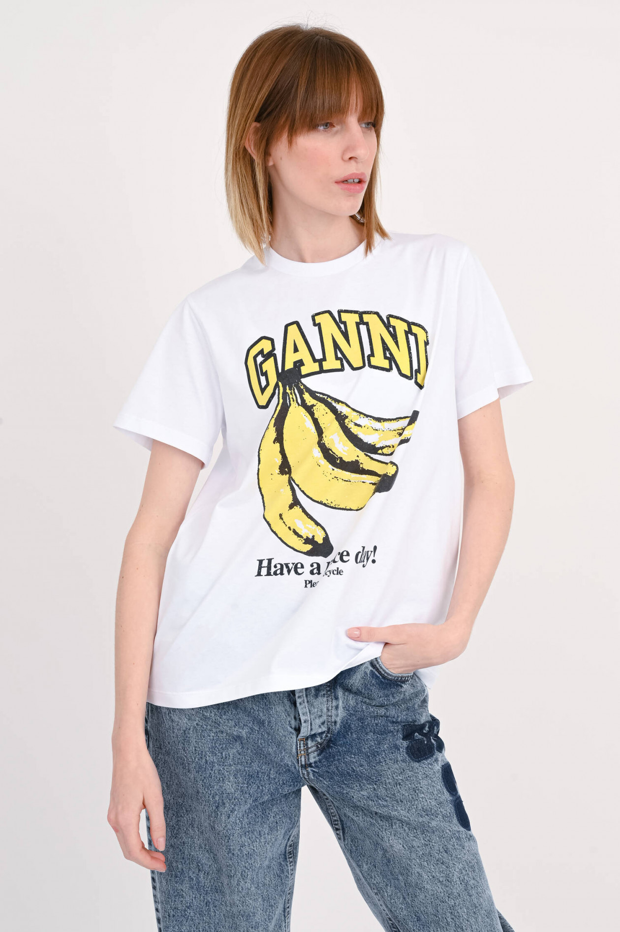Ganni Oversized T Shirt mit Bananen Print in WeiB Gelb GRUENER.AT