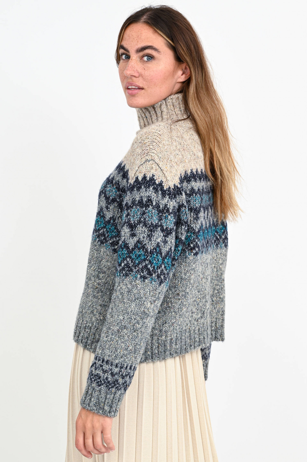 Max Mara Weekend Norweger-Pullover BRIGIDA in Sand/Grau/Blau | GRUENER.AT