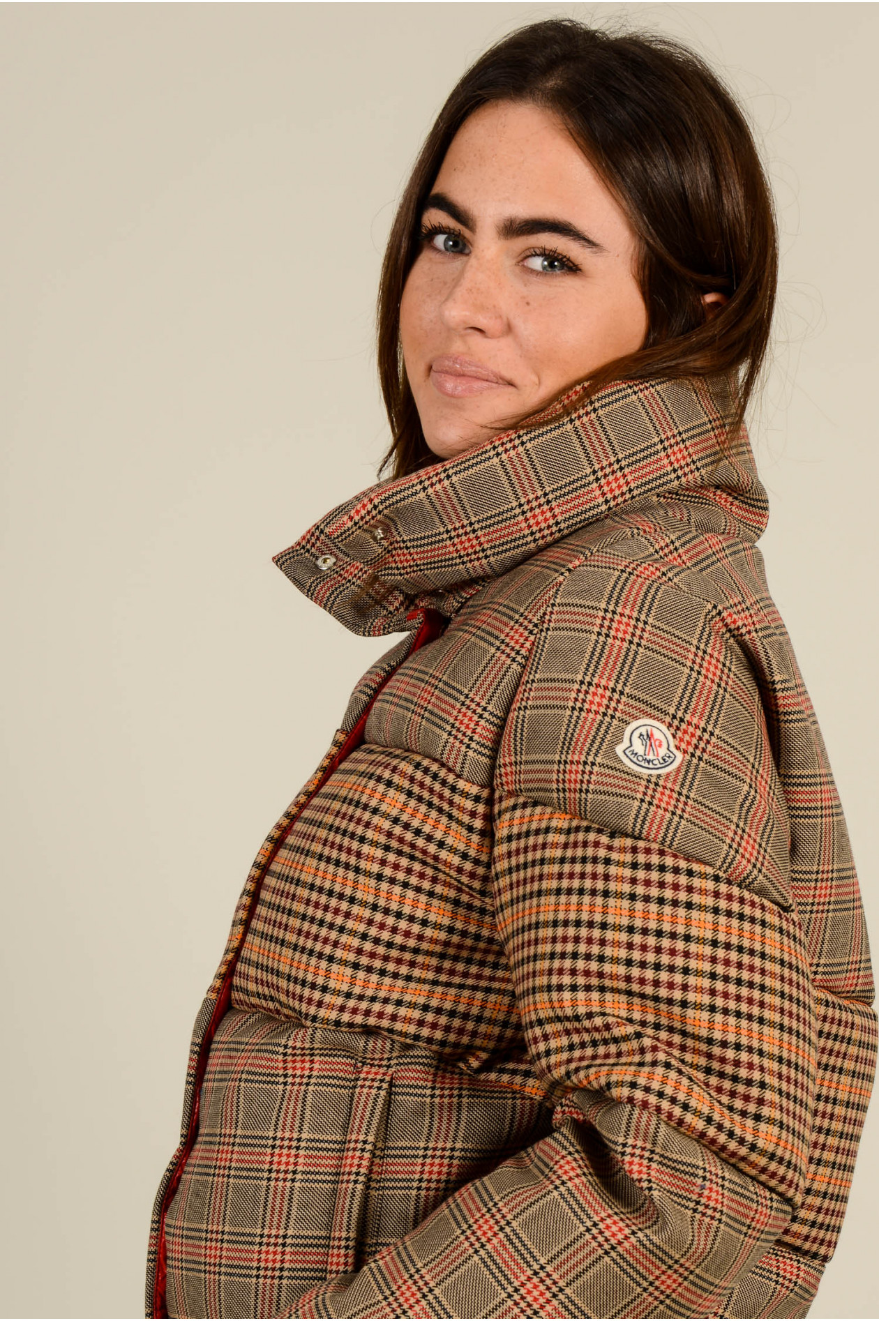 Daunenjacke CER in Braun Rot gemustert