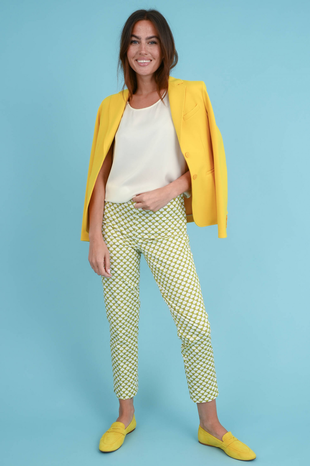 Pamela Henson Hose AMY mit Allover Print in Weiß/Gelb | GRUENER.AT