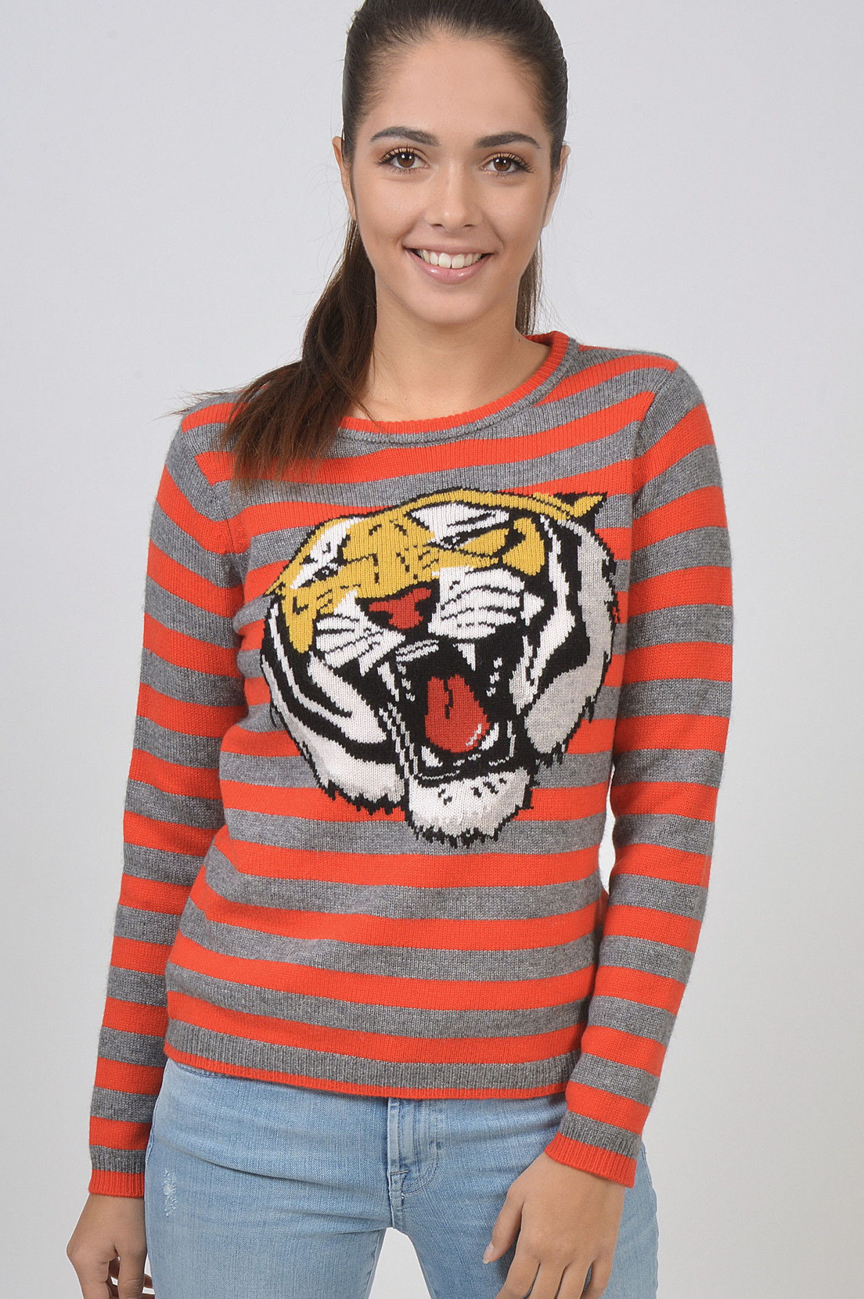 Princess Goes Hollywood Pullover Mit Tiger In Grau Orange Gruener At pullover mit tiger in grau orange