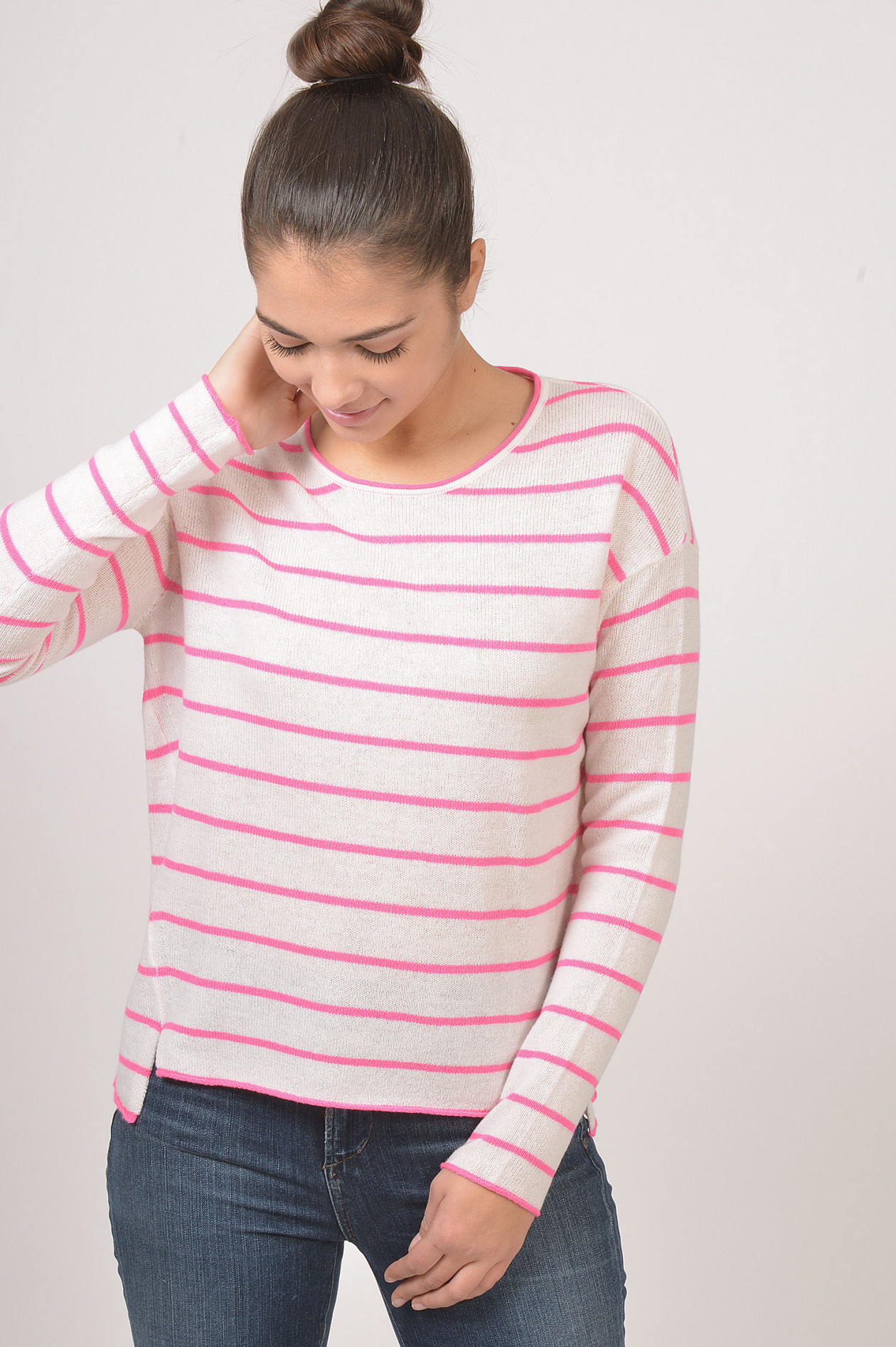 Pullover rosa weiß gestreift Sale