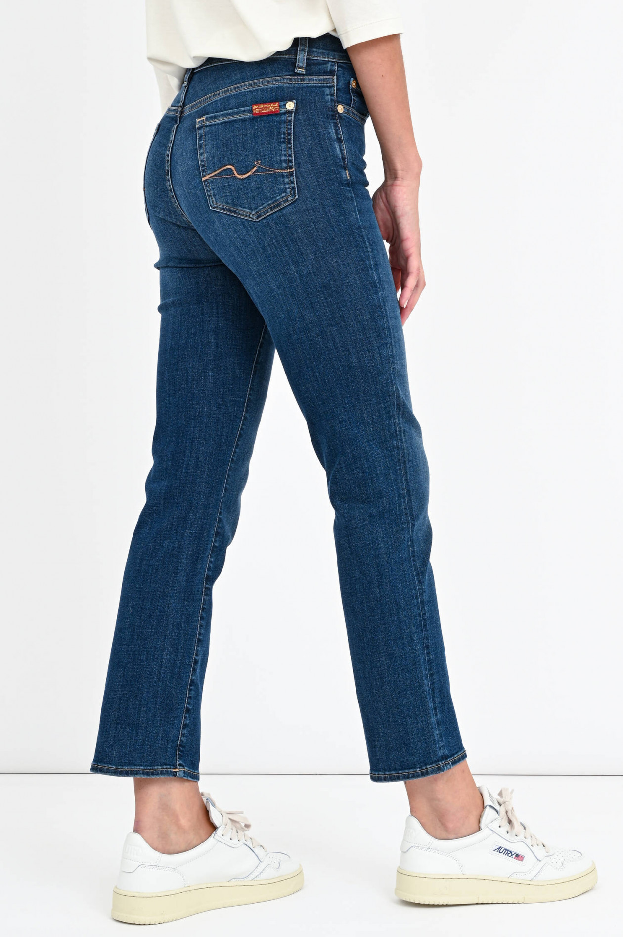 7 For All Mankind Denim Cropped-Jeans mit hohem Bund in Blau Damen Bekleidung Jeans Jeans mit gerader Passform 
