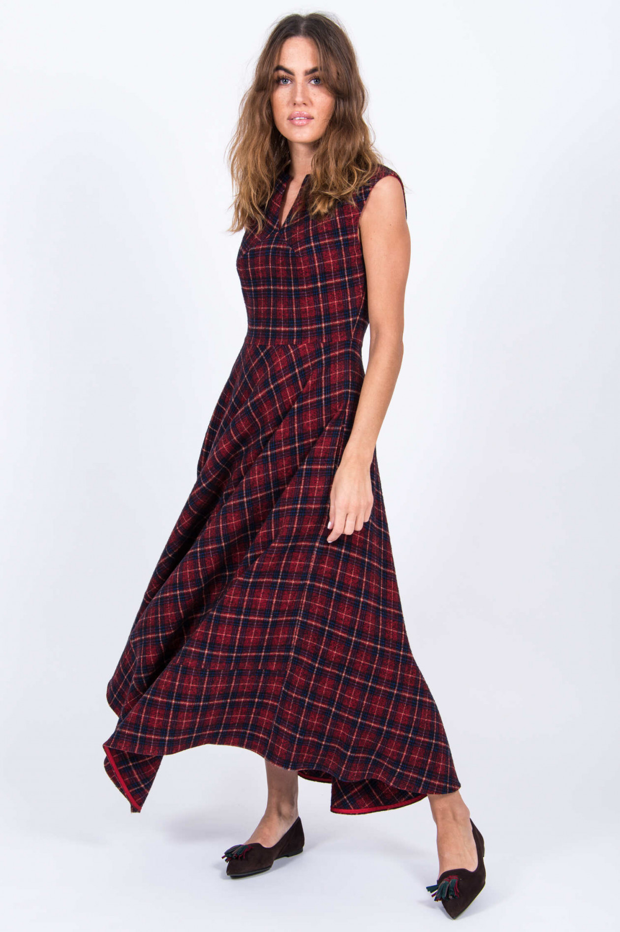 Kleid blau rot gemustert