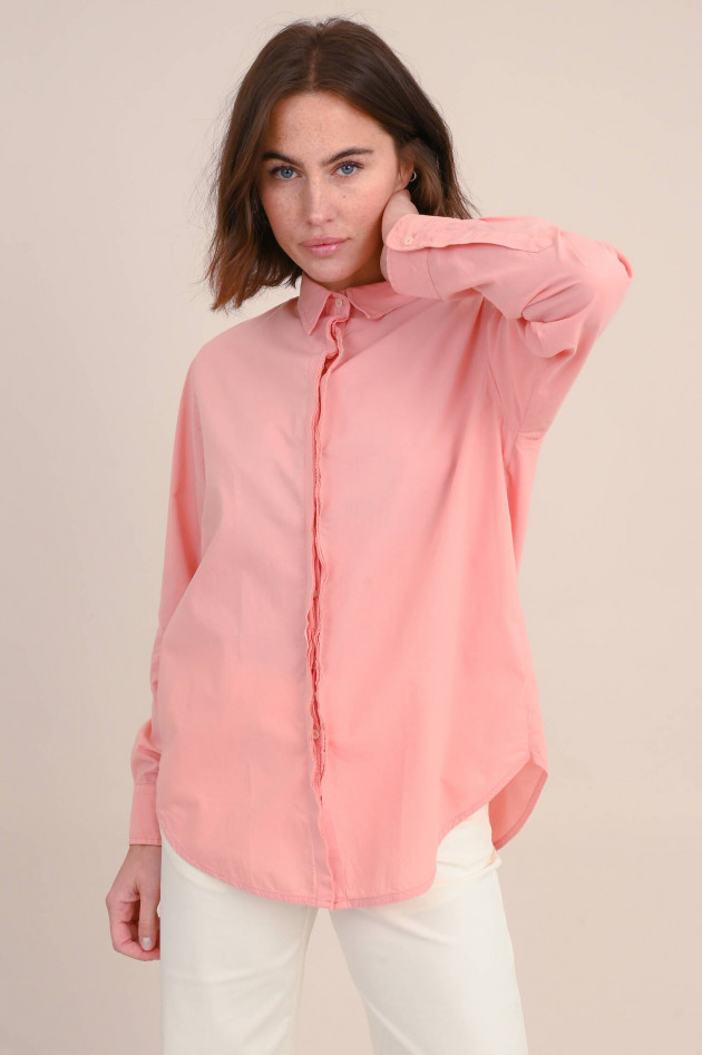 0039-Italy Baumwollbluse mit Rüschen in Koralle