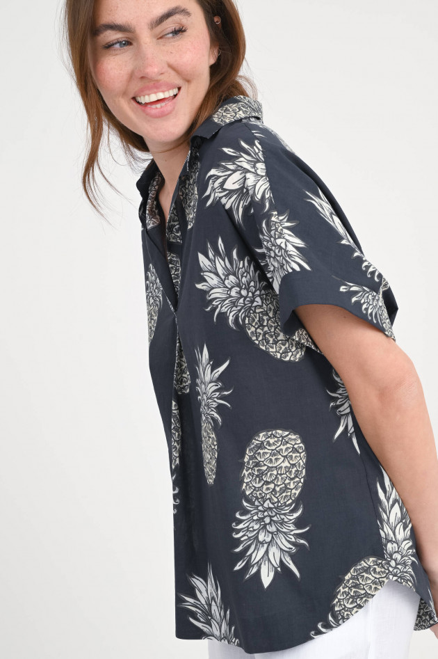 0039-Italy Bluse DERRY mit Ananas-Print in Anthrazit/Creme