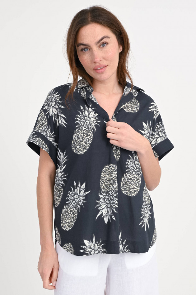 0039-Italy Bluse DERRY mit Ananas-Print in Anthrazit/Creme