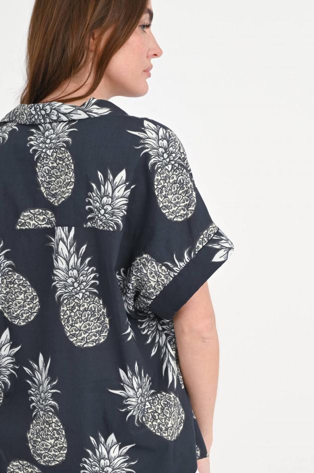 0039-Italy Bluse DERRY mit Ananas-Print in Anthrazit/Creme
