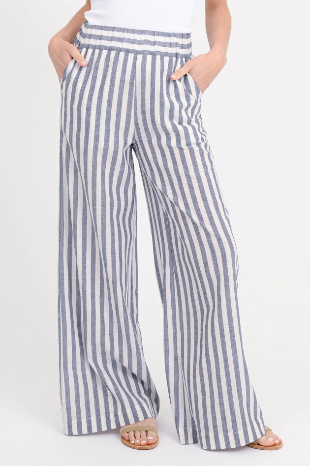 0039-Italy Gestreifte Wide-Leg Hose TAMINA in Blau/Weiß