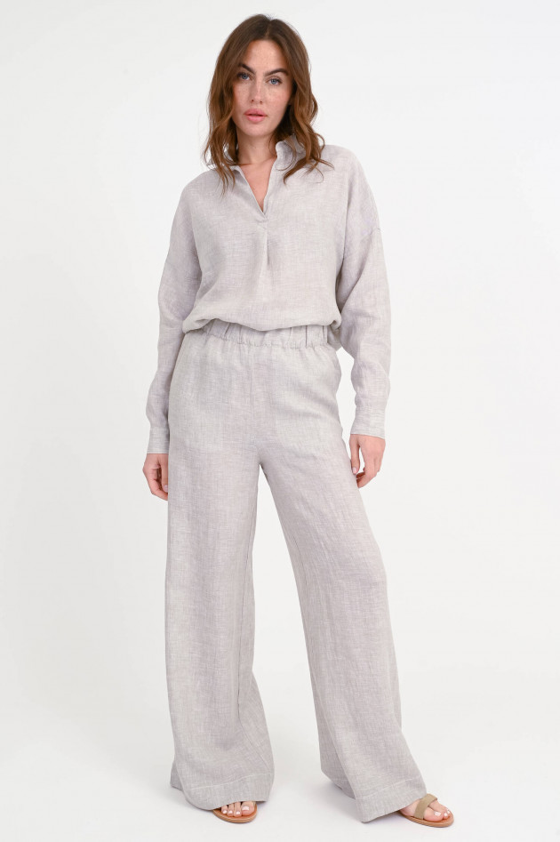 0039-Italy Wide-Leg Hose TAMINA aus Leinen in Hellgrau