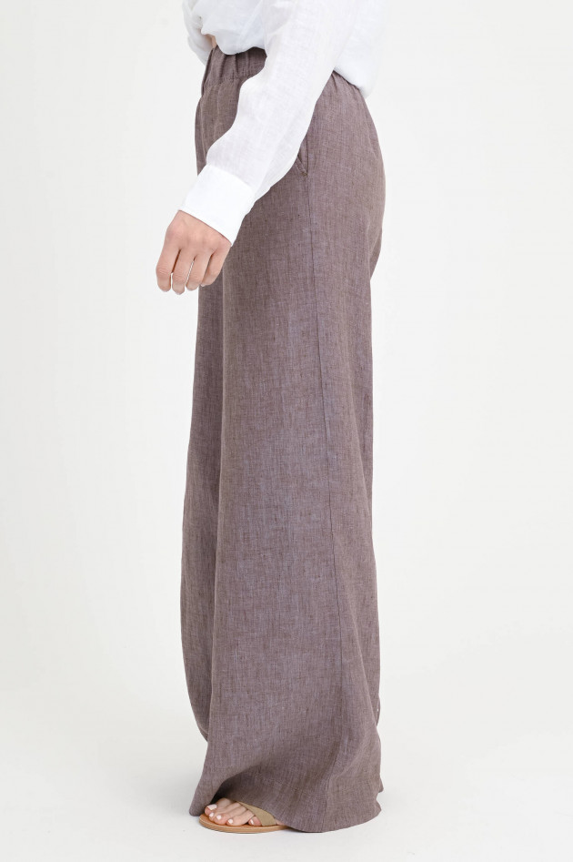 0039-Italy Wide-Leg Hose TAMINA aus Leinen in Braun