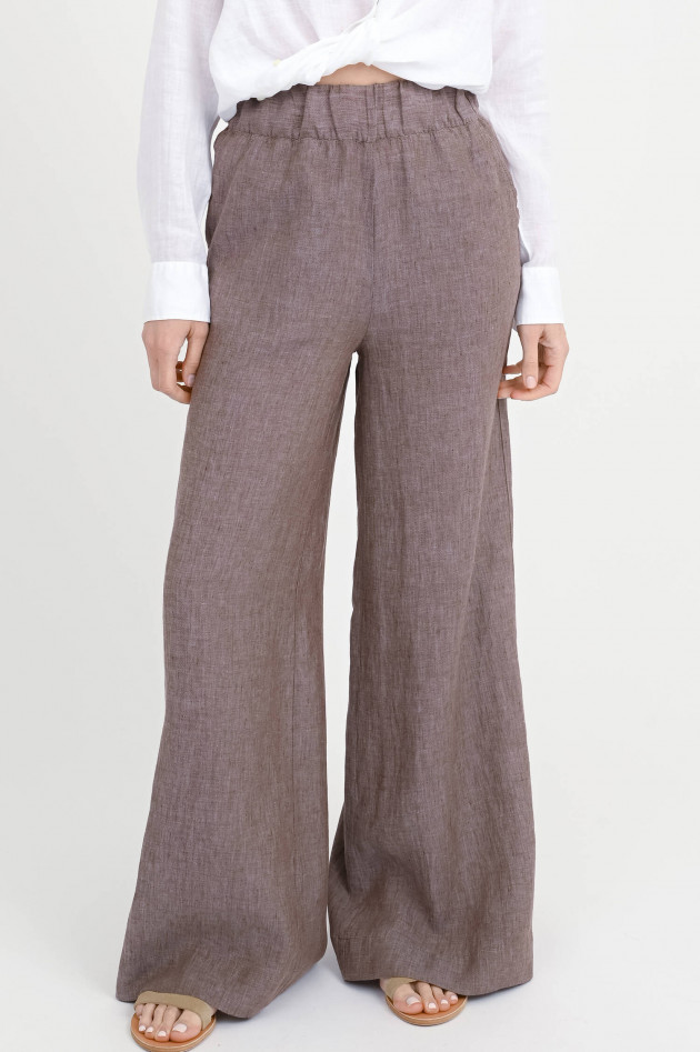 0039-Italy Wide-Leg Hose TAMINA aus Leinen in Braun