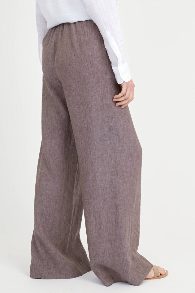 0039-Italy Wide-Leg Hose TAMINA aus Leinen in Braun