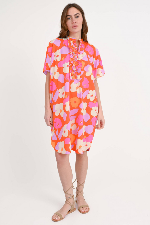 0039-Italy Florales Kleid DAISY mit Volants in Rot/Multicolor