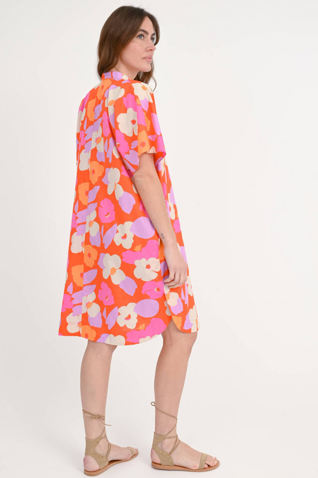 0039-Italy Florales Kleid DAISY mit Volants in Rot/Multicolor