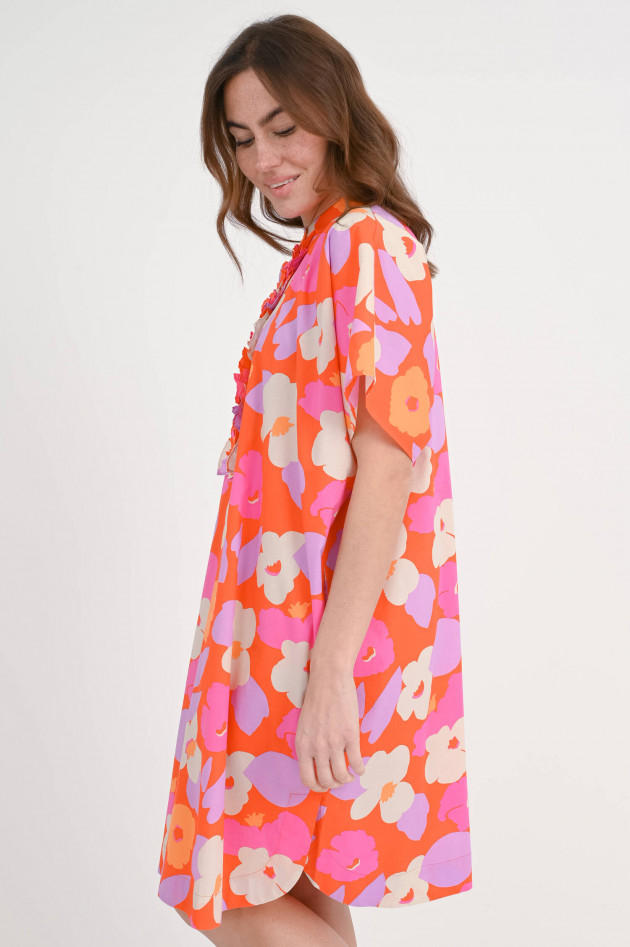 0039-Italy Florales Kleid DAISY mit Volants in Rot/Multicolor