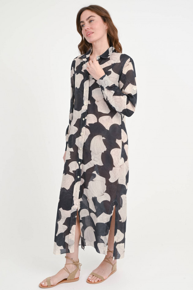0039-Italy Maxi-Kleid TAYA aus Baumwolle in Schwarz/Creme