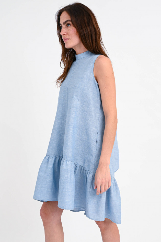 0039-Italy Ärmelloses Leinen-Mix Kleid ROMA in Jeans-Blau