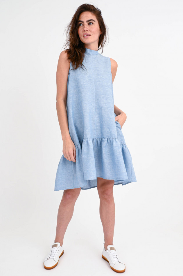 0039-Italy Ärmelloses Leinen-Mix Kleid ROMA in Jeans-Blau