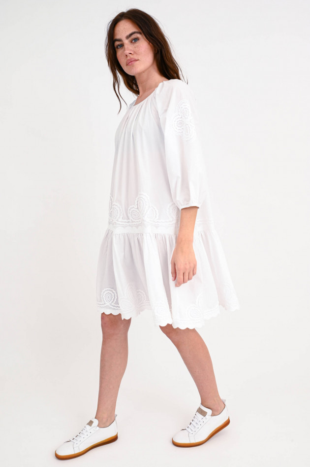 0039-Italy Langarm Kleid MABLE mit Stickerei in Weiß