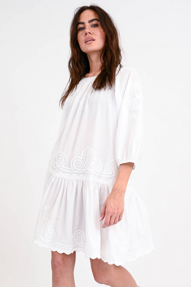 0039-Italy Langarm Kleid MABLE mit Stickerei in Weiß