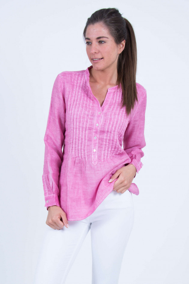 120% Leinen Leinenbluse mit Biesen in Pink