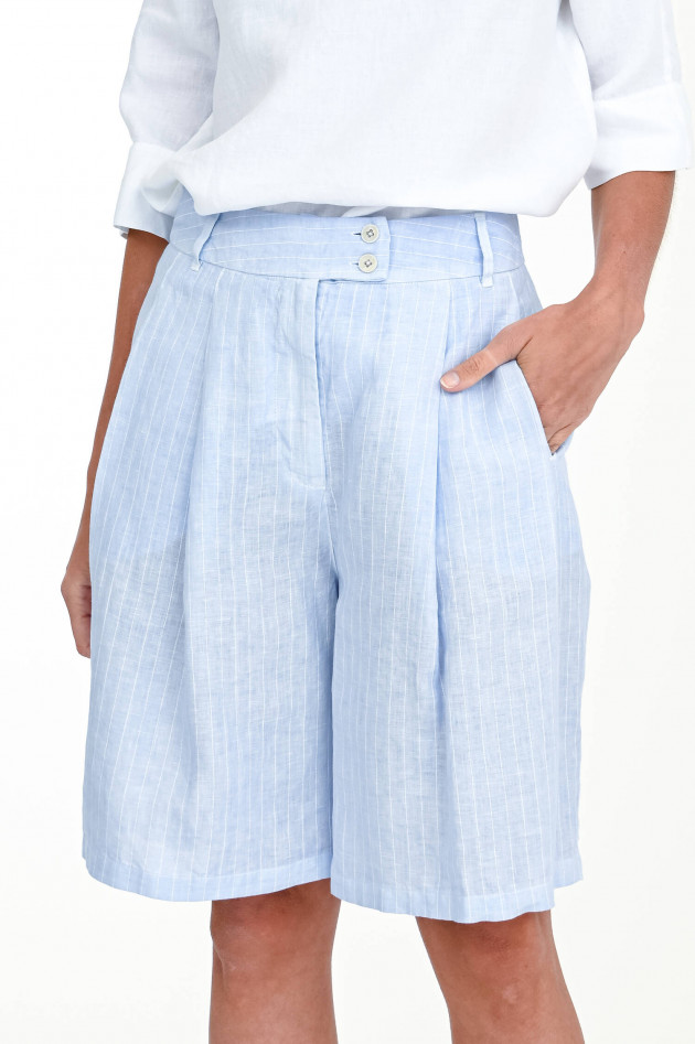 120% Leinen Bermudashorts mit Bundfalten in Hellblau