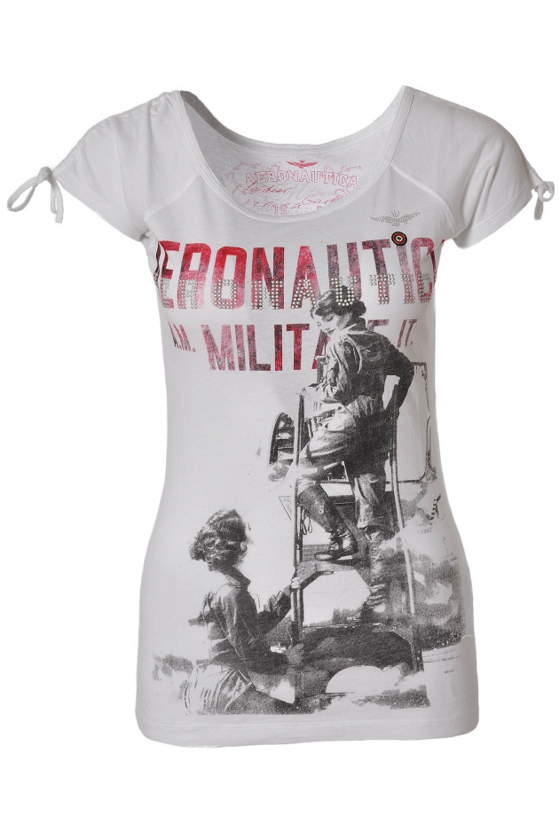 T-Shirt Weiß mit Print Aeronautica Militare