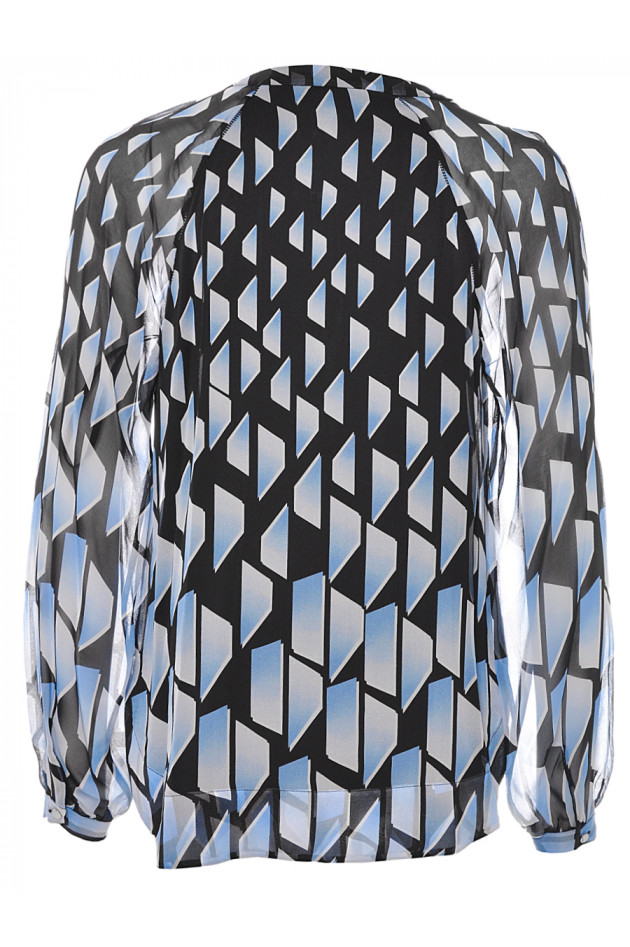 Seidenbluse gemustert Blau/Weiß/Schwarz
