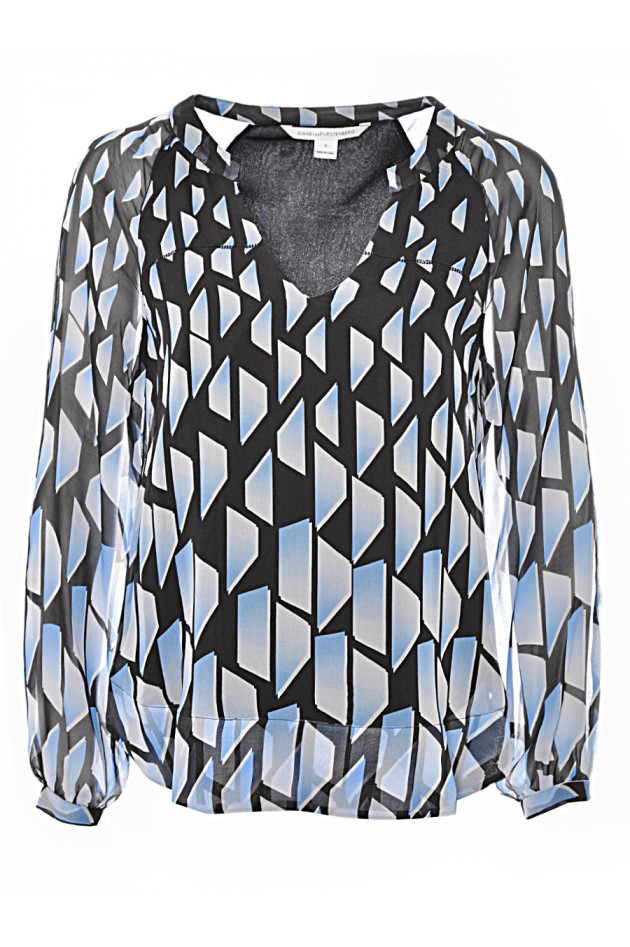 Seidenbluse gemustert Blau/Weiß/Schwarz