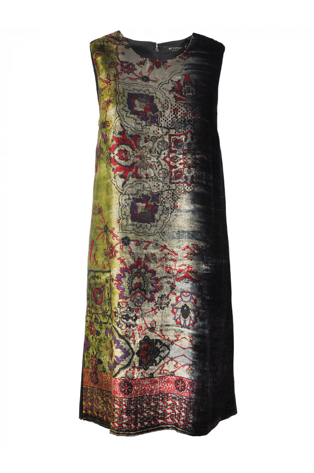 Samtkleid Bordeaux/Grün mit Plisseedetail