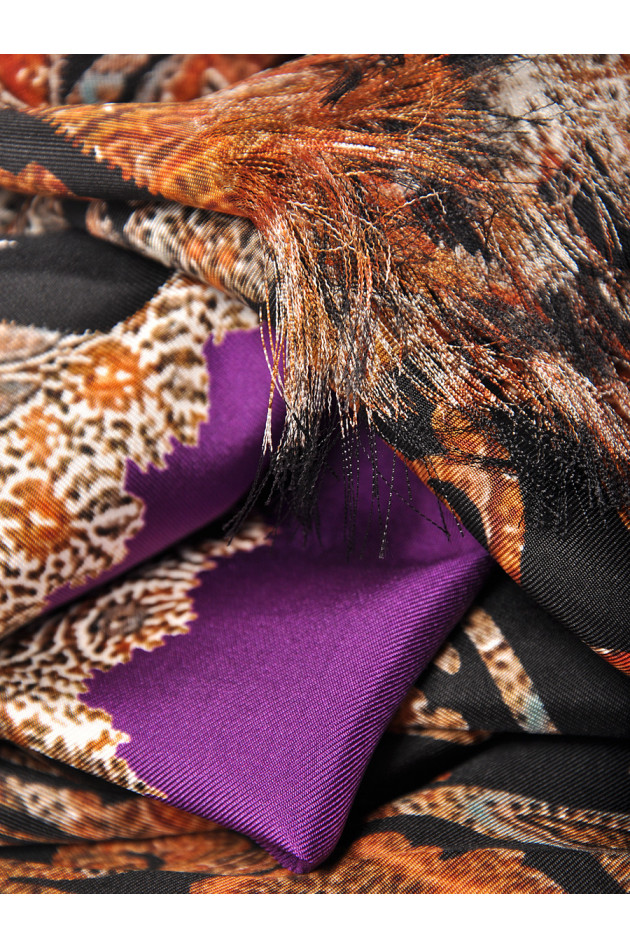 Seidenschal Orange/Schwarz mit Paisleymuster