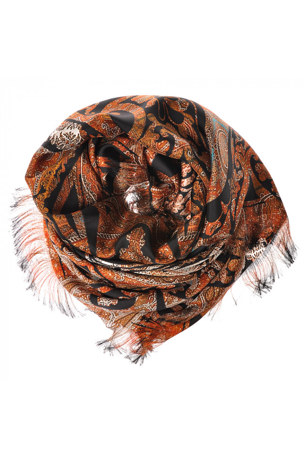 Seidenschal Orange/Schwarz mit Paisleymuster