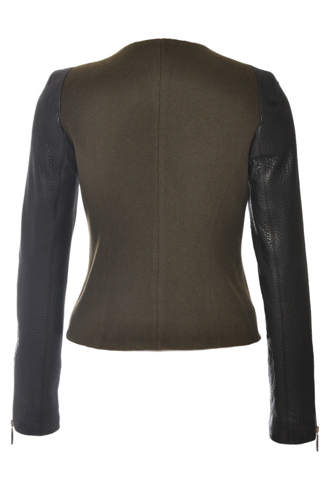 Lederjacke Kaki/Schwarz mit Wolldetails