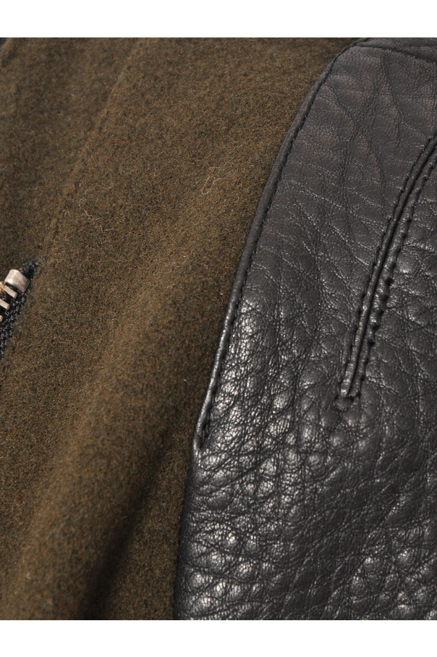 Lederjacke Kaki/Schwarz mit Wolldetails