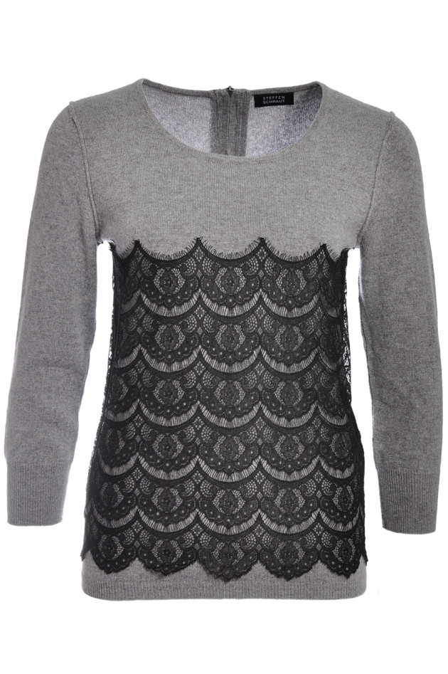 Kaschmirpullover Grau mit Spitzendetails