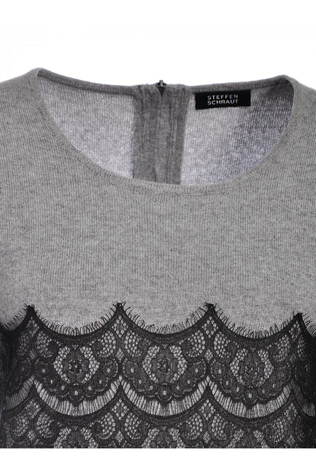 Kaschmirpullover Grau mit Spitzendetails