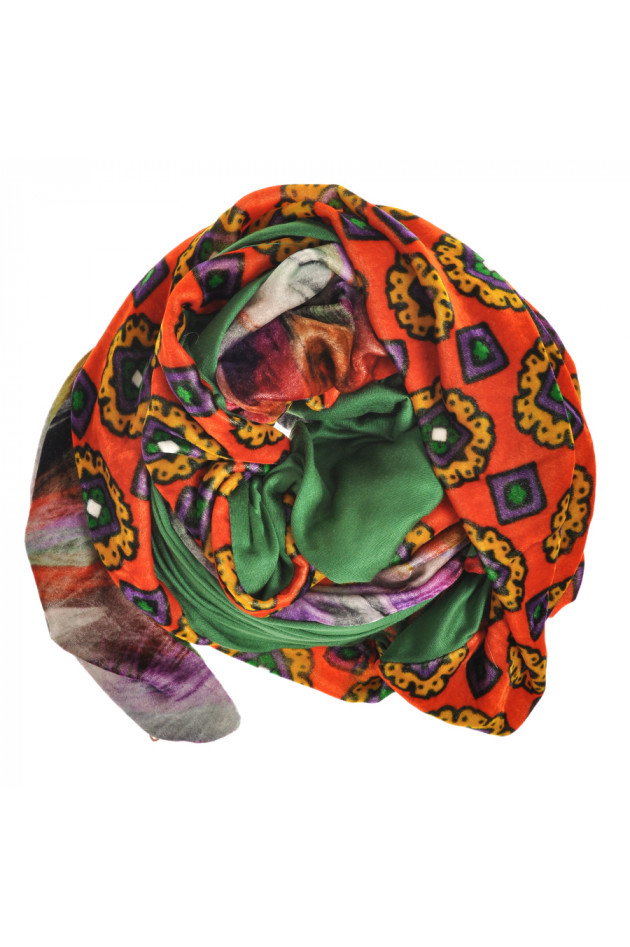 Samtschal Orange/Kiwi mit Print