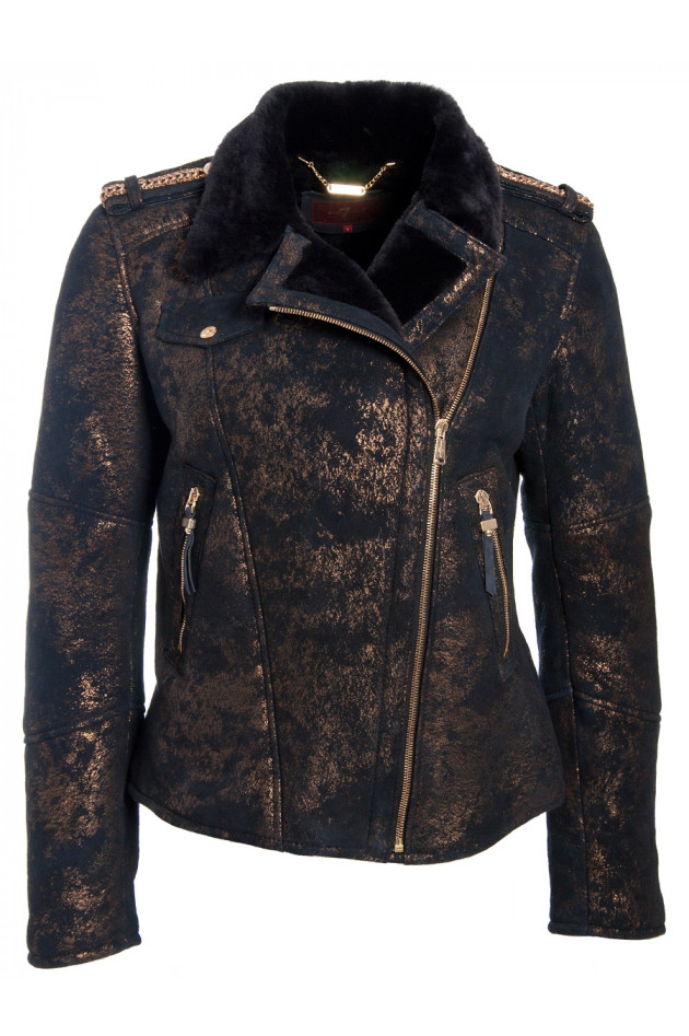 Lederjacke Marine mit Goldbeschichtung